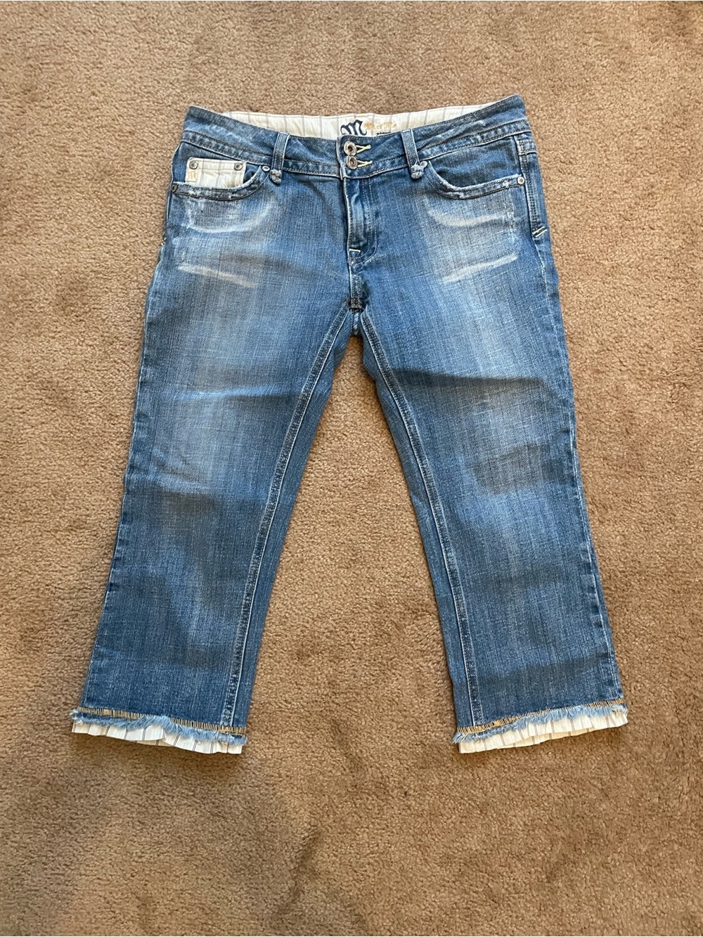 Miss Me Blue Cropped Jeans with Ruffle Trim